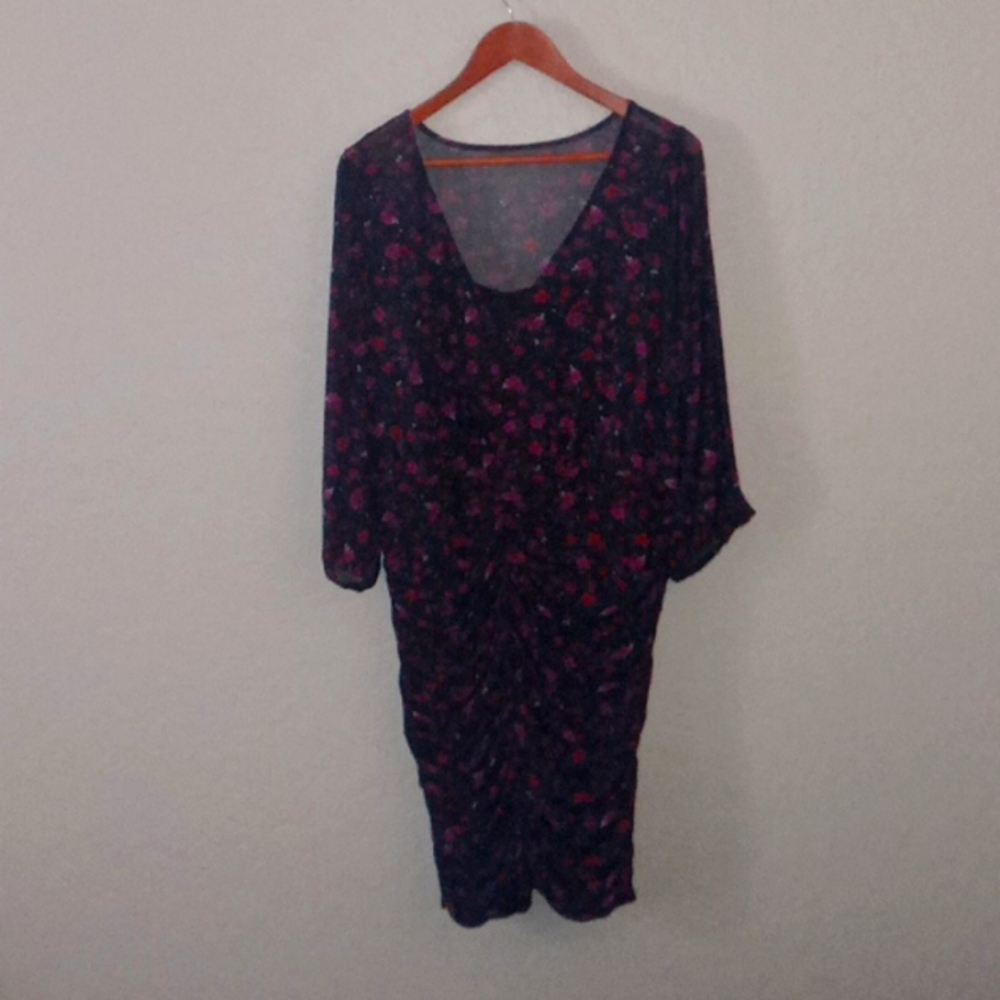 Torrid black mesh multi color floral dress with rouched bottom in front and back